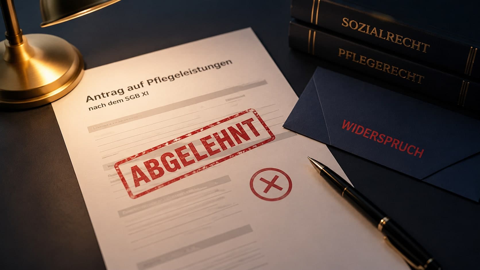 Abgelehnter Pflegegrad-Antrag mit Stempel – Widerspruch gegen Pflegegrad-Ablehnung einlegen