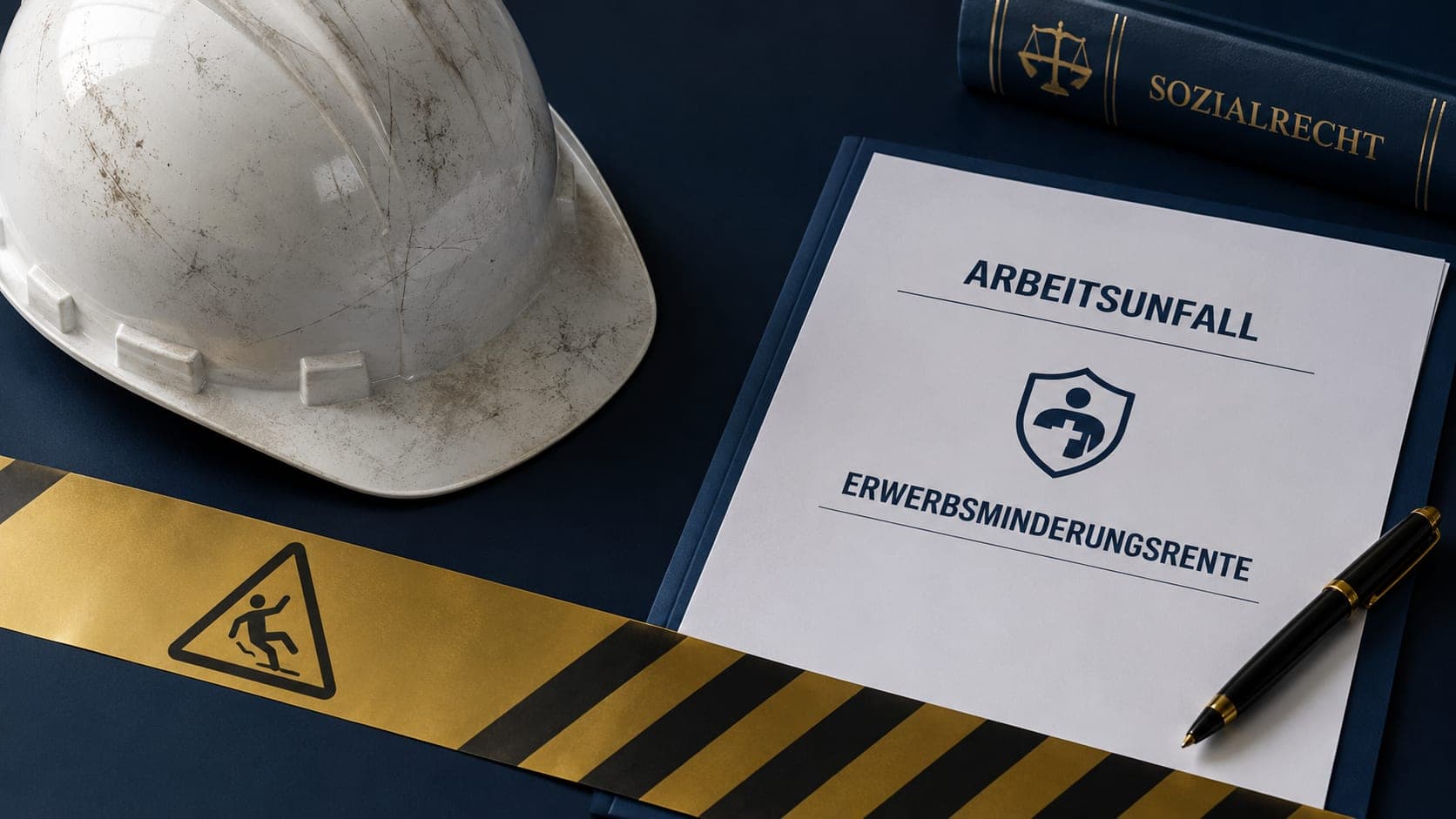 Schutzhelm neben Rentenantrag – Arbeitsunfall und Erwerbsminderungsrente gleichzeitig beantragen